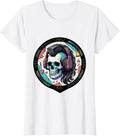 Women's 80s Skull Mullet Headphones Retro Graphic T-Shirt - White