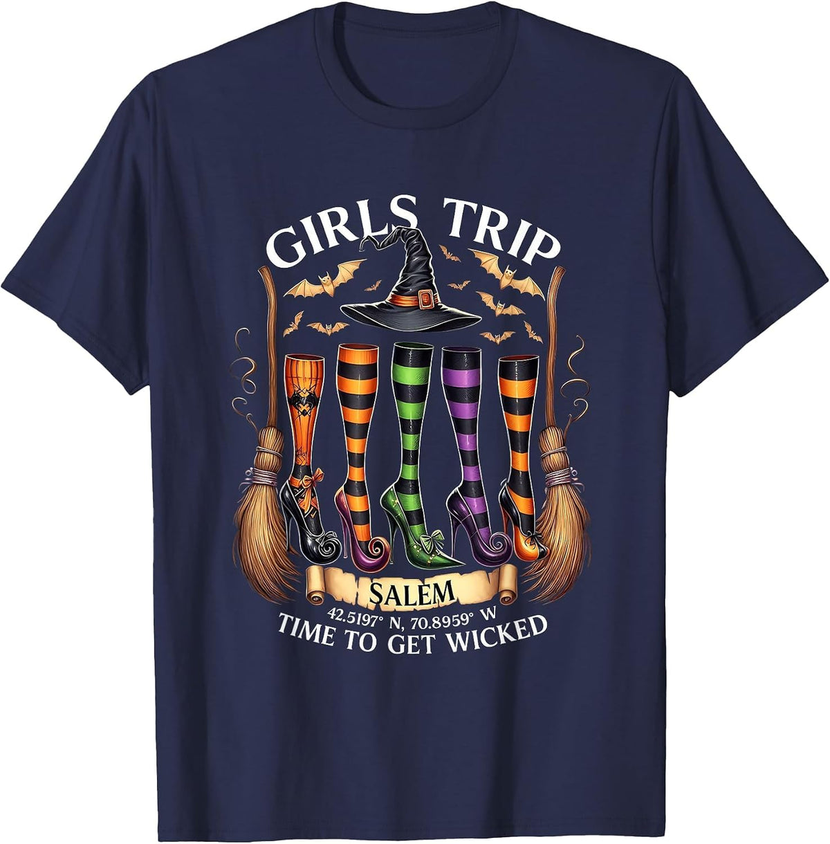 Retro Girls Trip Salem Time to Get Salem 1692 Halloween T-Shirt - Navy Blue