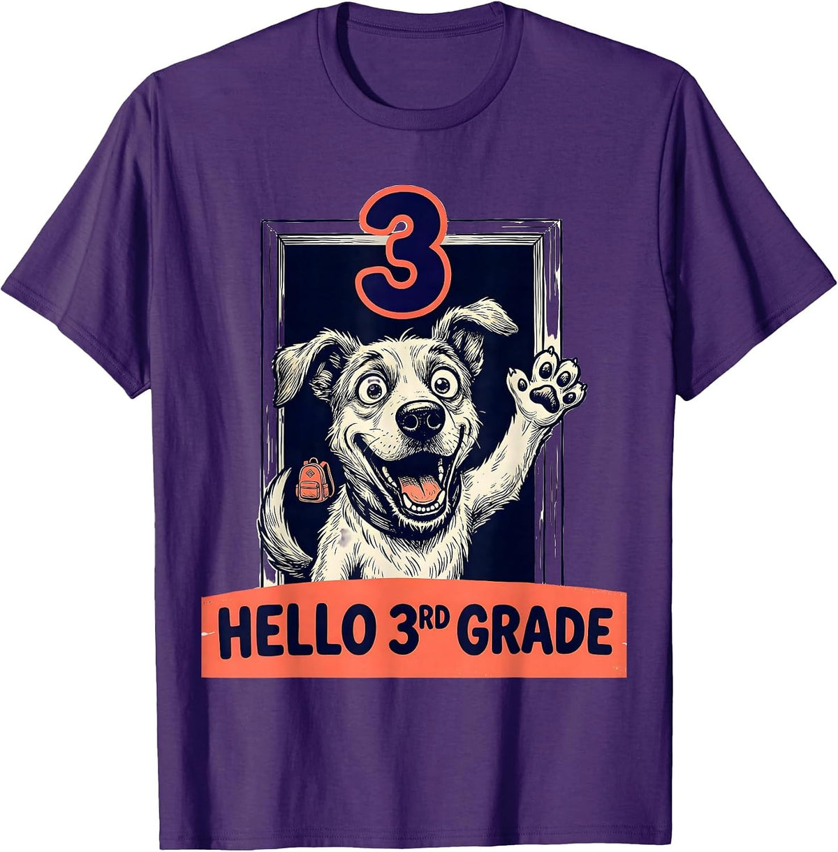 Hello 3rd Grade Cartoon Dog Back To School Teacher Kids T-Shirt - Purple