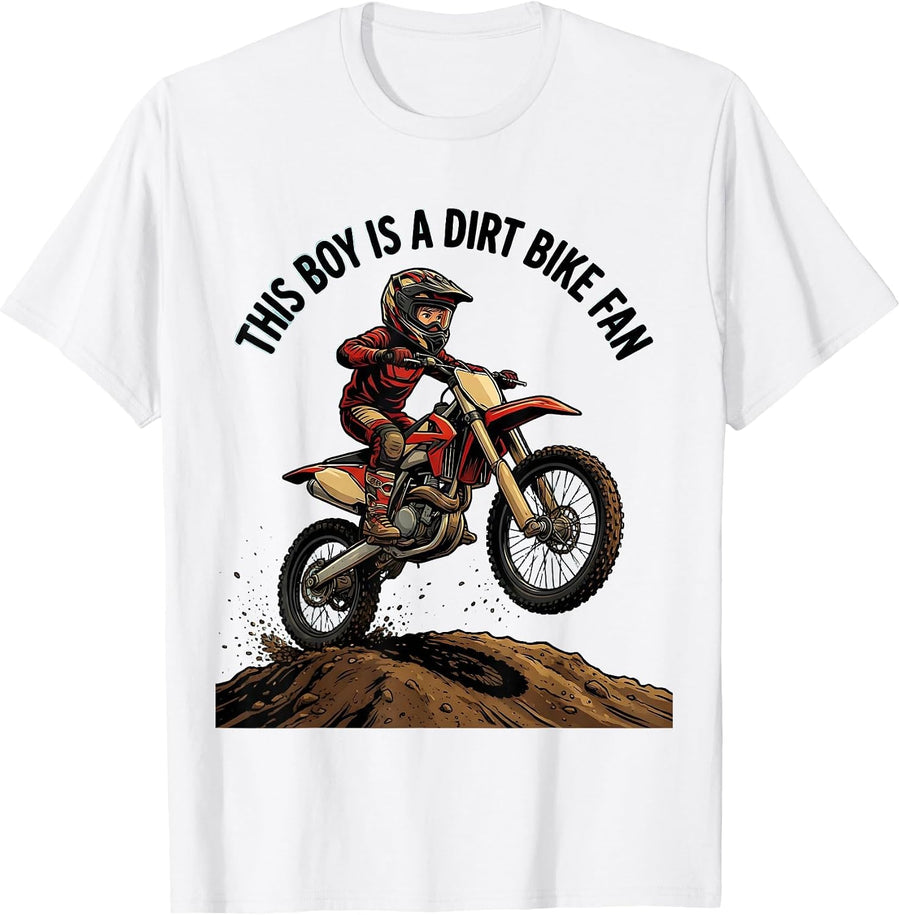 Men's This Boy Is A Dirt Bike Fan Cartoon Kids Dirt Bike Boy T-Shirt - White