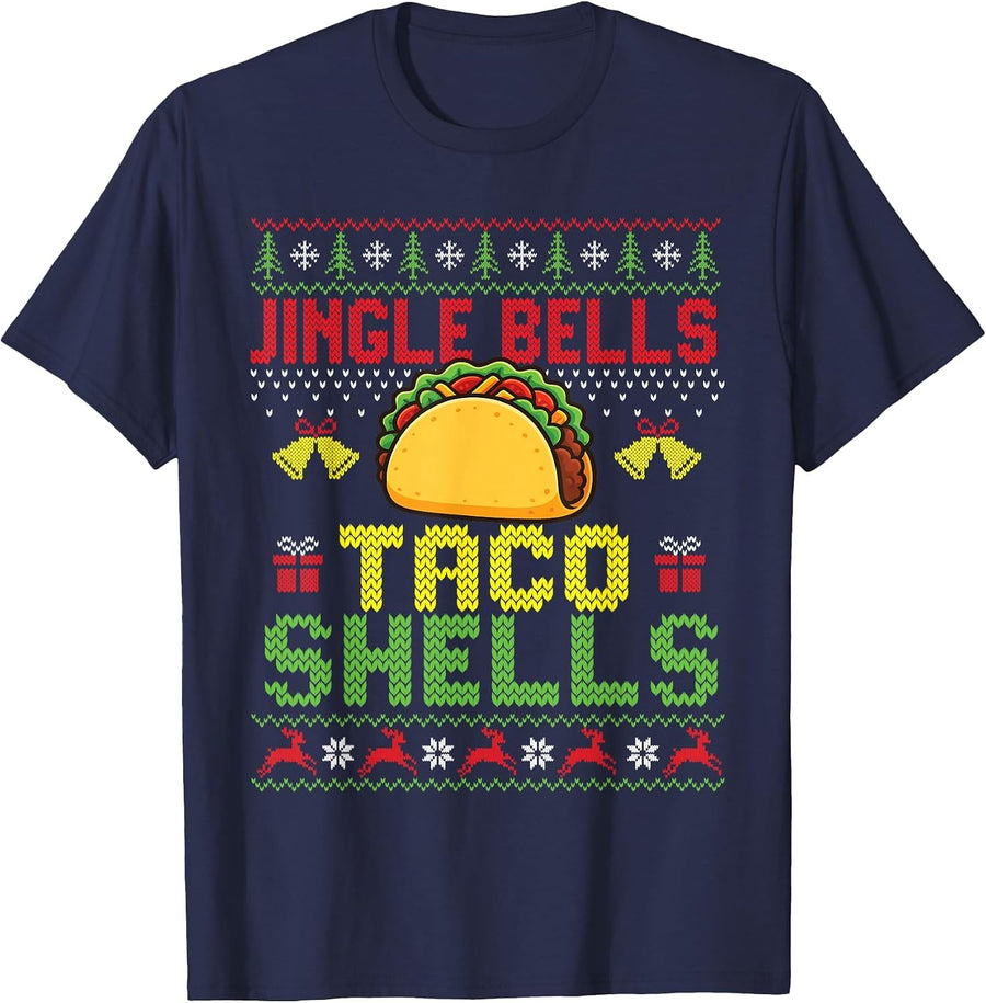 Jingle Bells Taco Shells - Taco Lover Mexican Food Xmas T-Shirt - Navy Blue