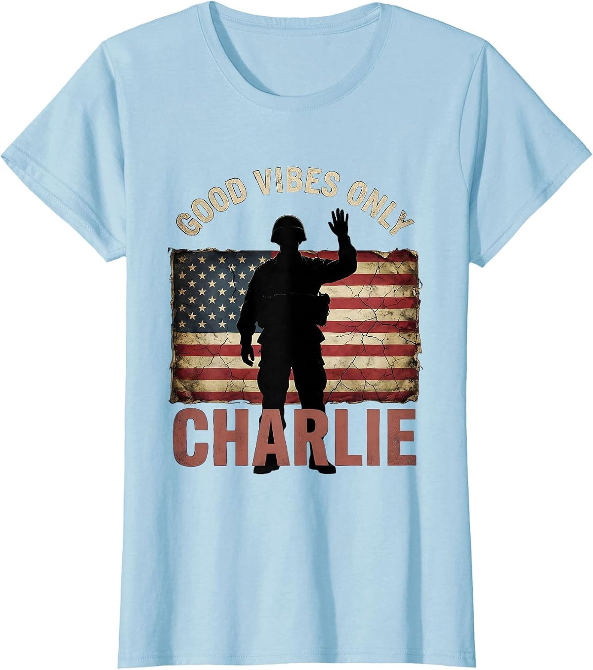 Good Vibes Only Charlie Positive Energy Design T-Shirt - Baby Blue