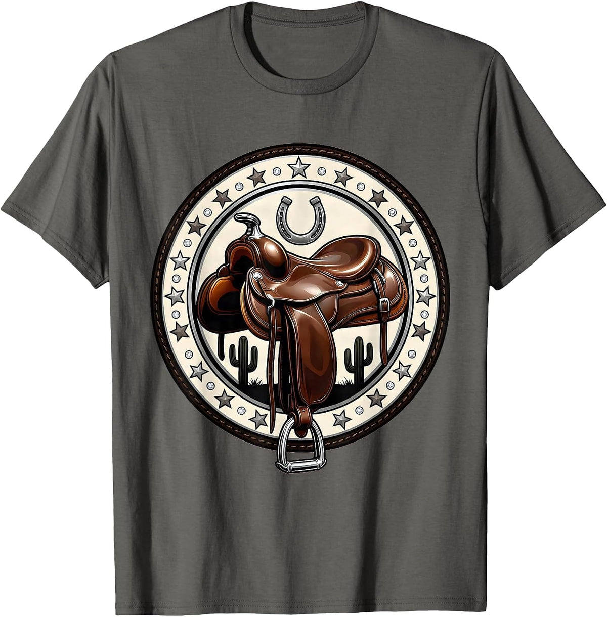 Men's Empty Saddle Desert Cowboy Western Illustration T-Shirt - Asphalt Grey