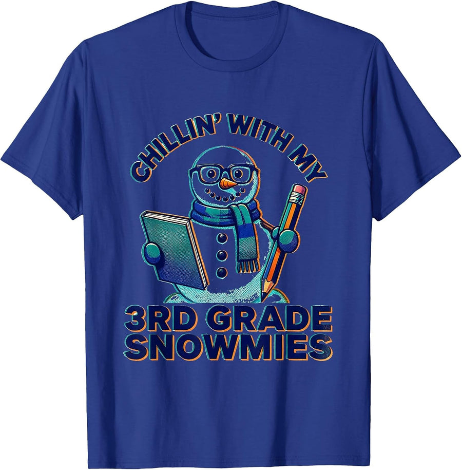 Chillin' With My 3rd Grade Snowmies Funny Teacher Christmas T-Shirt - Royal Blue