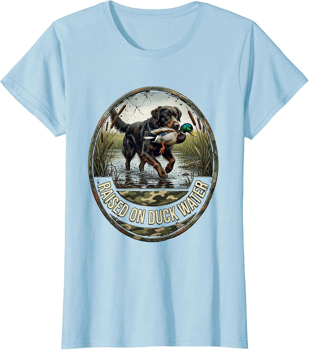 Raised On Duck Water Distressed Hunting Dog Waterfowl Pride T-Shirt - Baby Blue