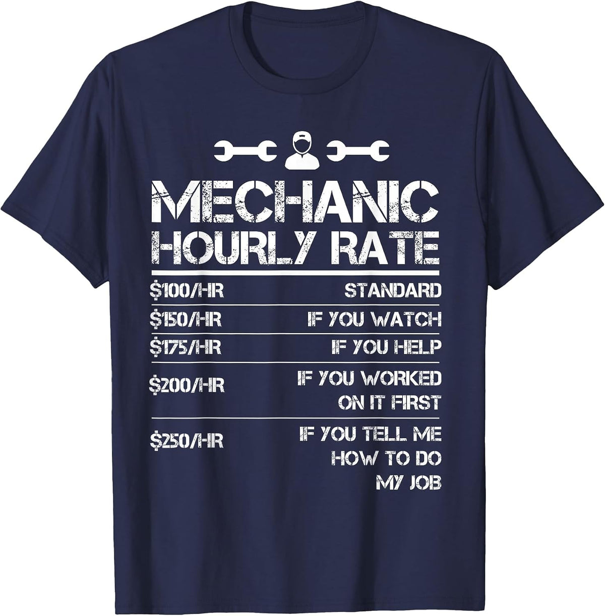 Mechanic Gifts Hourly Rate Funny Gift for Men Labor Rates T-Shirt - Navy Blue