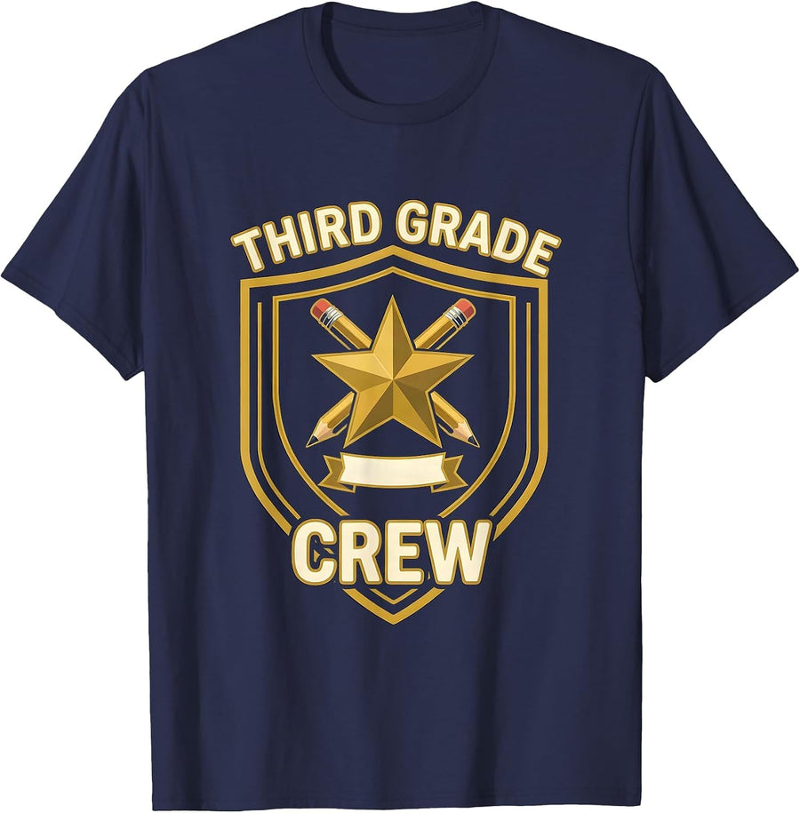 Third Grade Crew Playful Back To School Teacher Student T-Shirt - Navy Blue