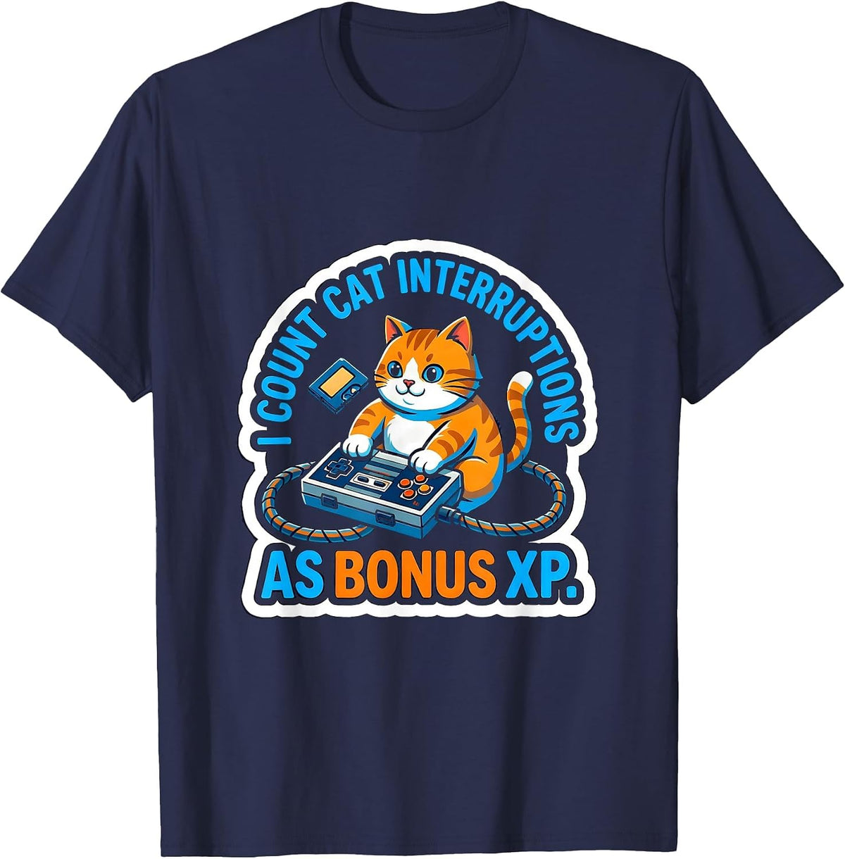 I Count Cat Interruptions As Bonus XP Funny Gamer Retro T-Shirt - Navy Blue