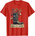 Men's Saddle Up Cowgirl Denim Western Design T-Shirt - Red