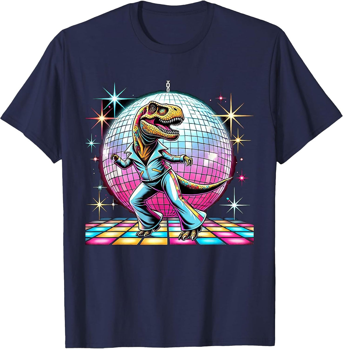 Aesthetic T-Rex Disco T-Shirt - Navy Blue