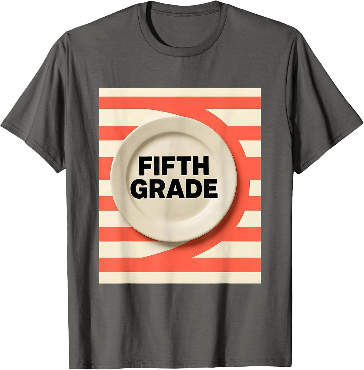 Fifth Grade Disrupted Stripe Back To School Girls T-Shirt - Asphalt Grey