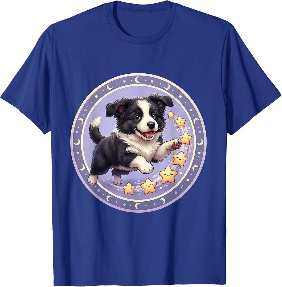 Border Collie Herding Stars Across the Night Sky T-Shirt - Royal Blue