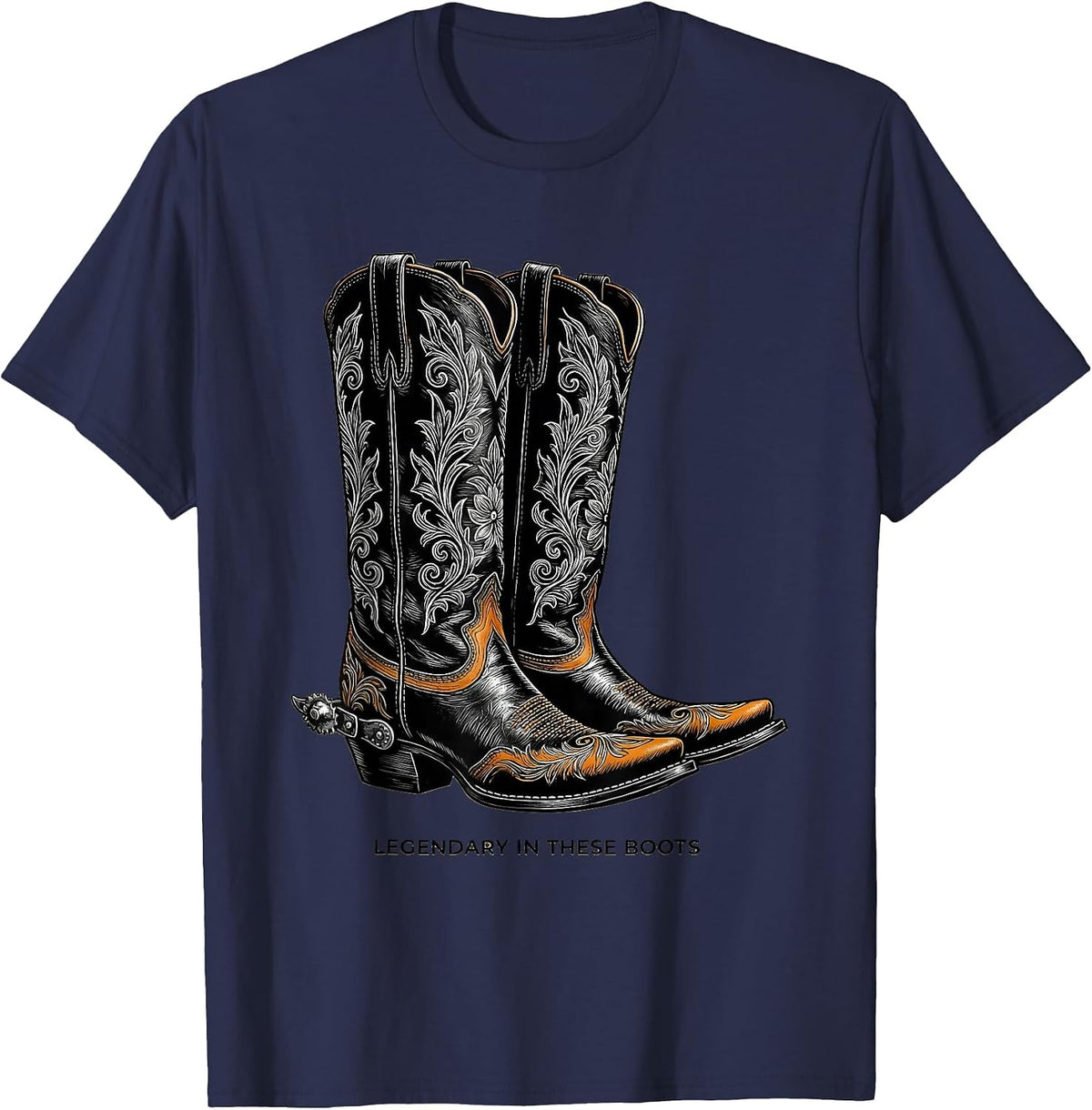 Men's Legendary In These Boots Cowboy Design T-Shirt - Navy Blue