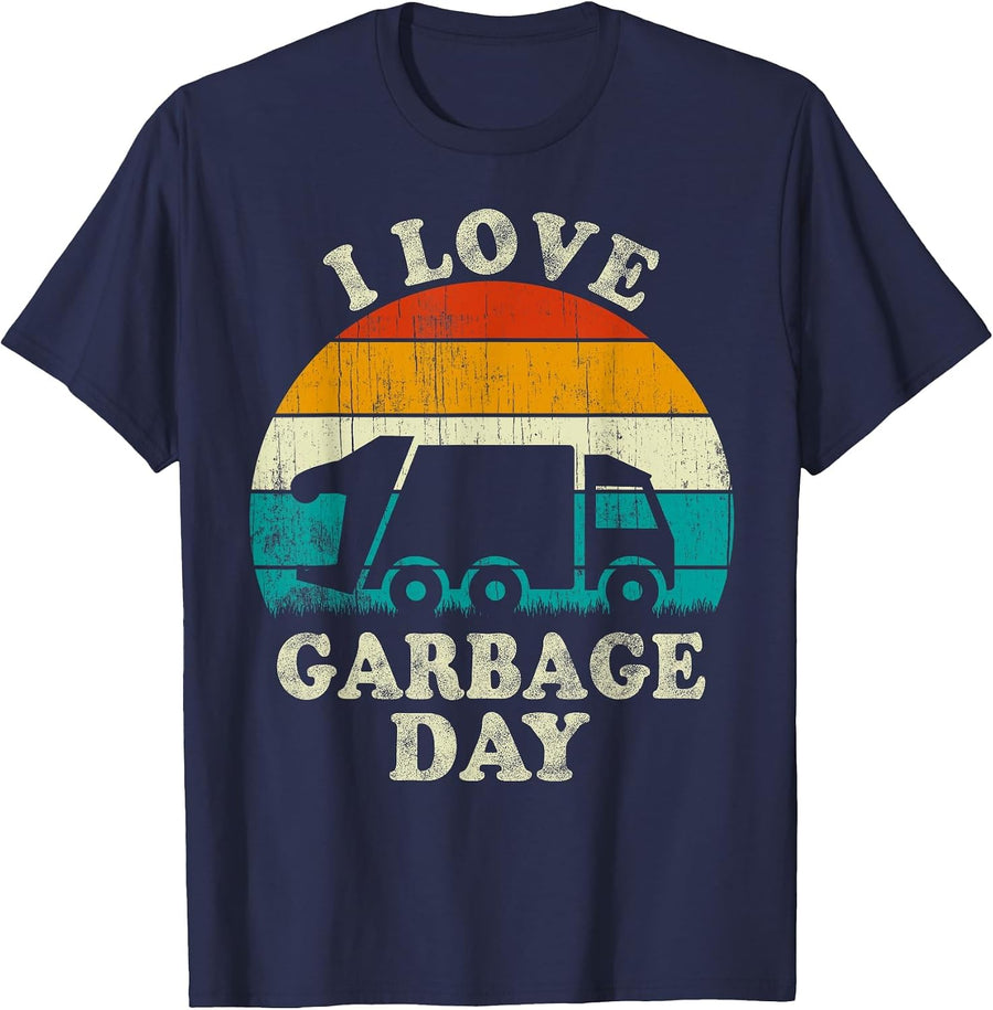 Retro Vintage Recycling Trash Kids I Love Garbage Day Truck T-Shirt - Navy Blue