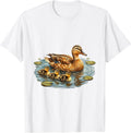 Mama Duck Leading Ducklings Across the Pond T-Shirt - White