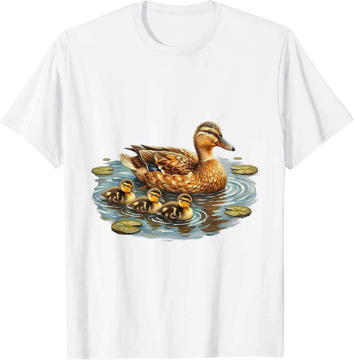 Mama Duck Leading Ducklings Across the Pond T-Shirt - White
