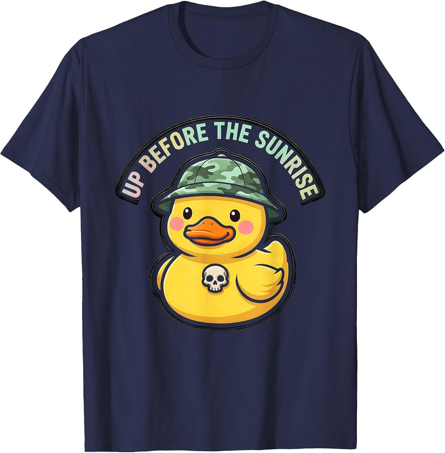 Duck Camo Up Before The Sunrise Hunting Design T-Shirt - Navy Blue