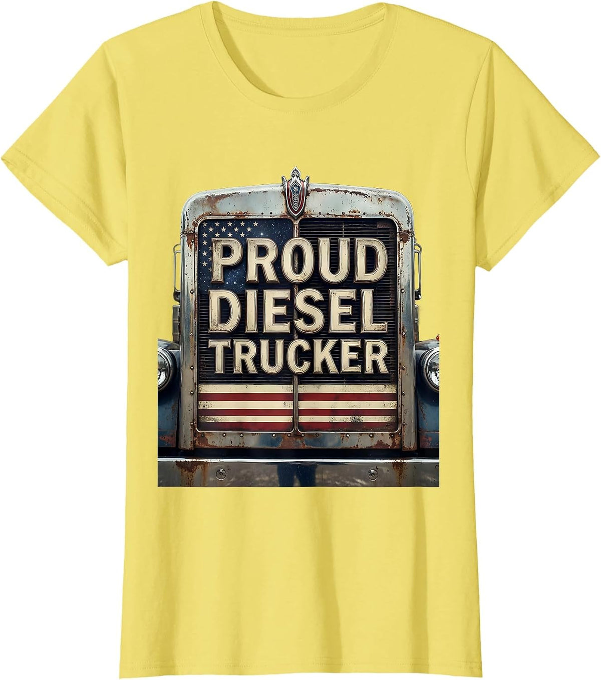Proud Diesel Trucker Vintage Semi Trucker American Flag T-Shirt - Lemon Yellow