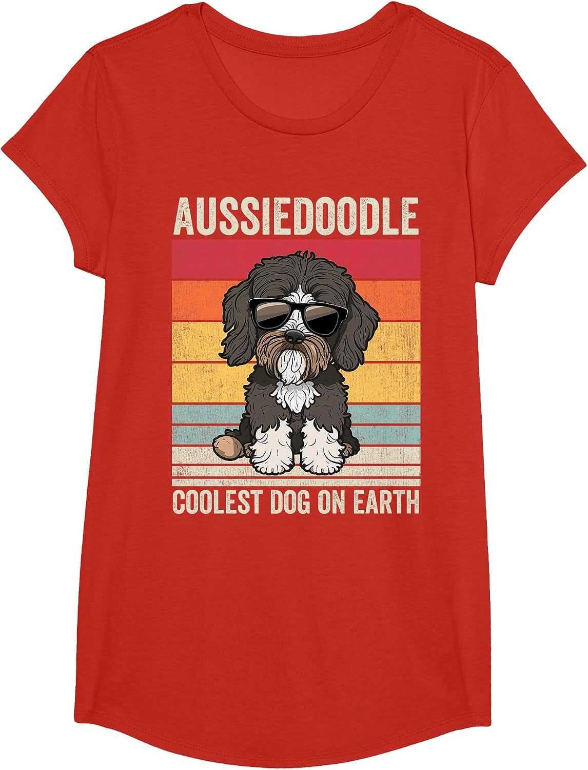 Aussiedoodle Dog with Sunglasses, Vintage Aussiedoodle T-Shirt - Girls Red