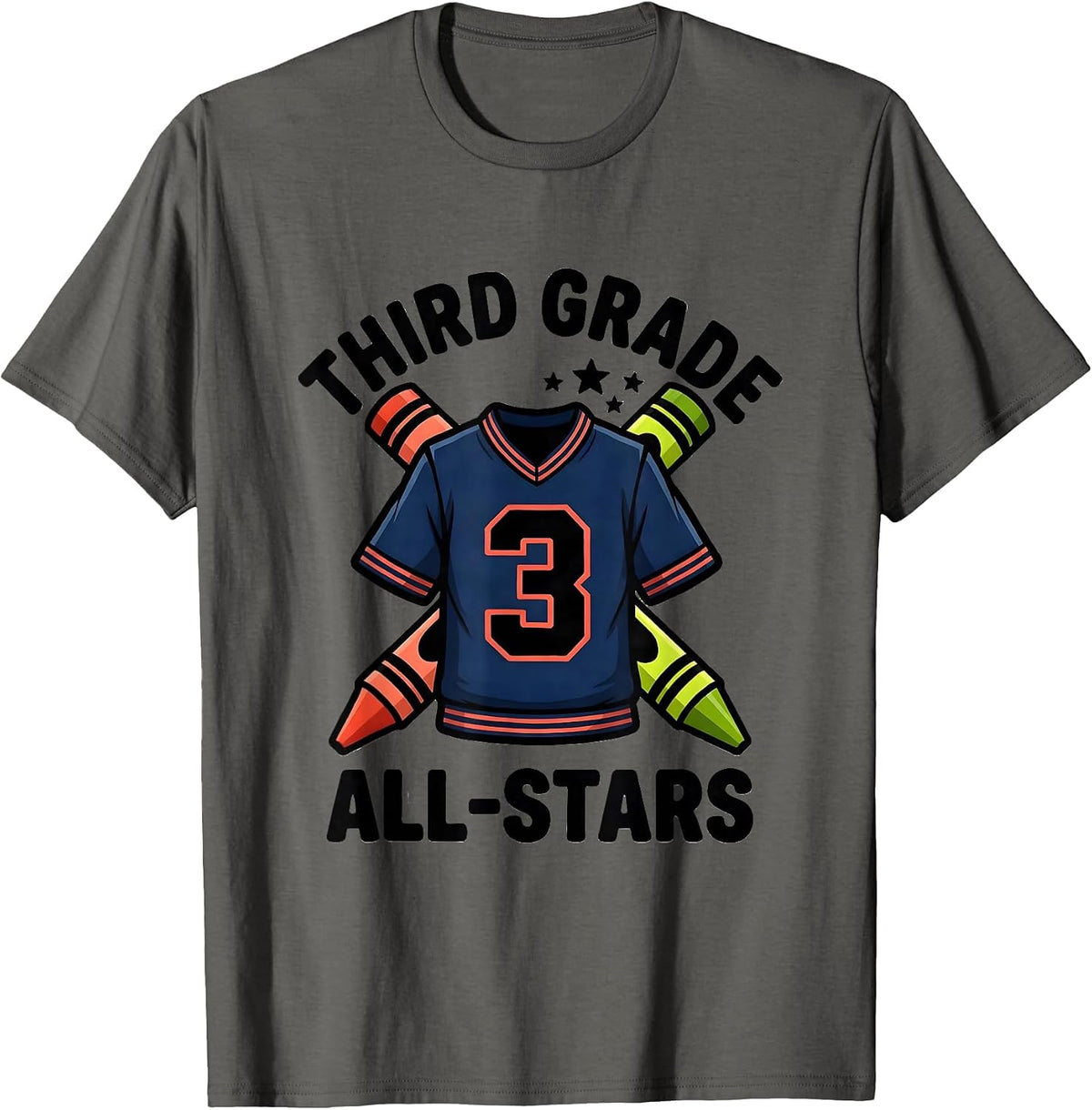 Men's Third Grade All-Stars Cartoon Teacher Student Back To School T-Shirt - Asphalt Grey