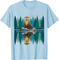 Men's Otter Lake Reflection Forest Nature Wildlife T-Shirt - Baby Blue
