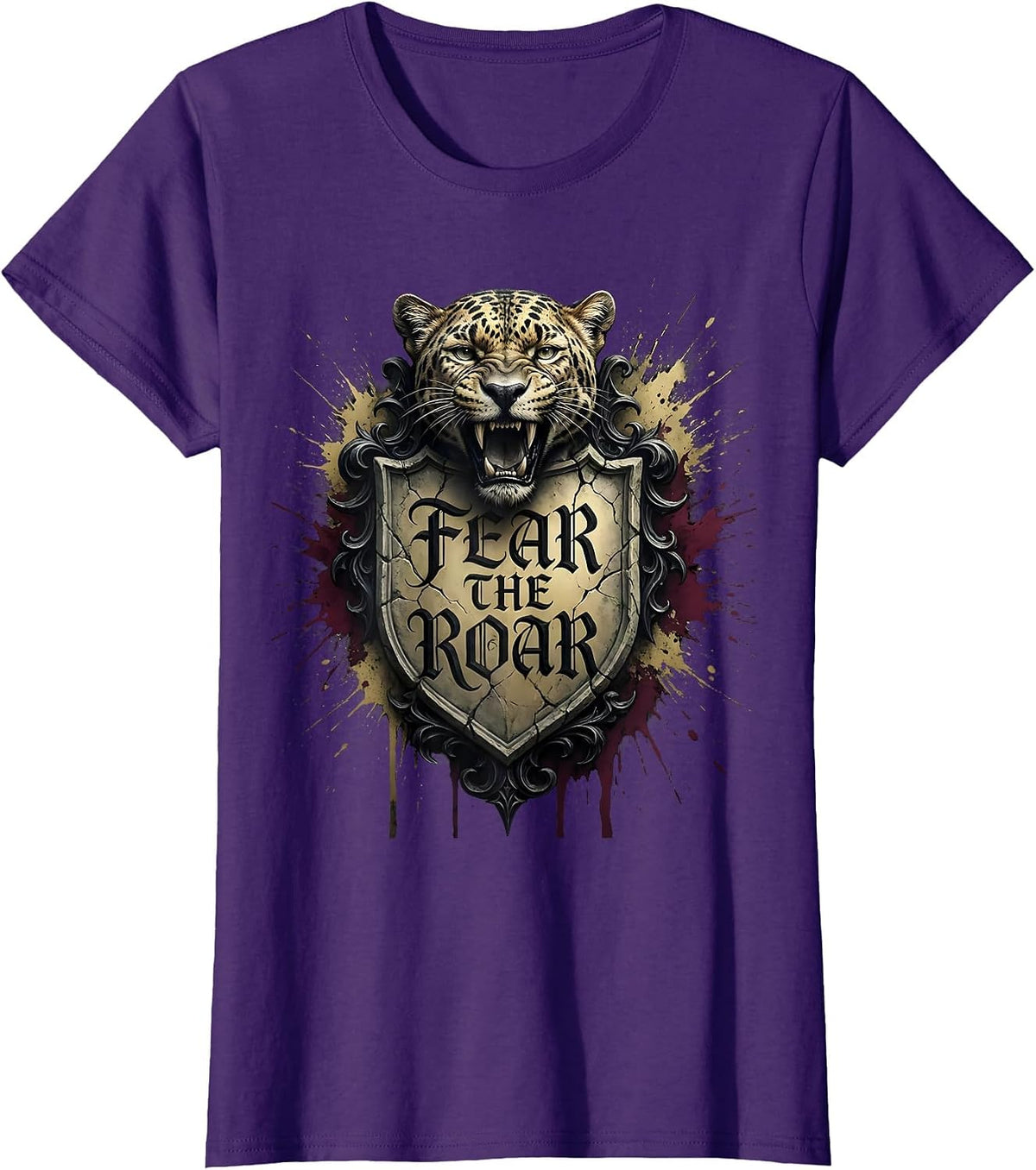 Women's Fear the Roar Panther Football Grunge Design T-Shirt - Purple