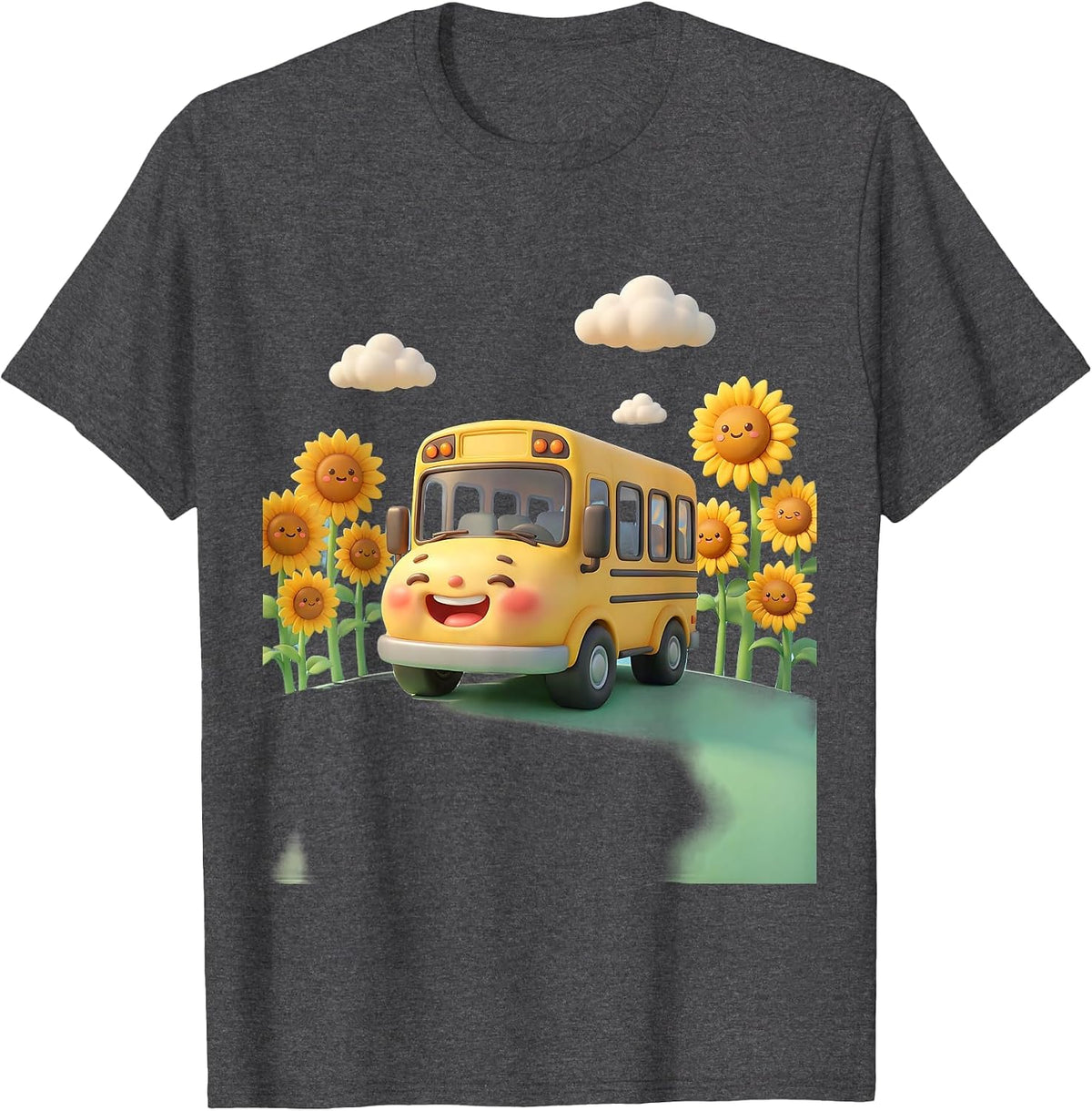 Men's Elementary Teacher School Bus Sunflower Field T-Shirt - Dark Heather Grey