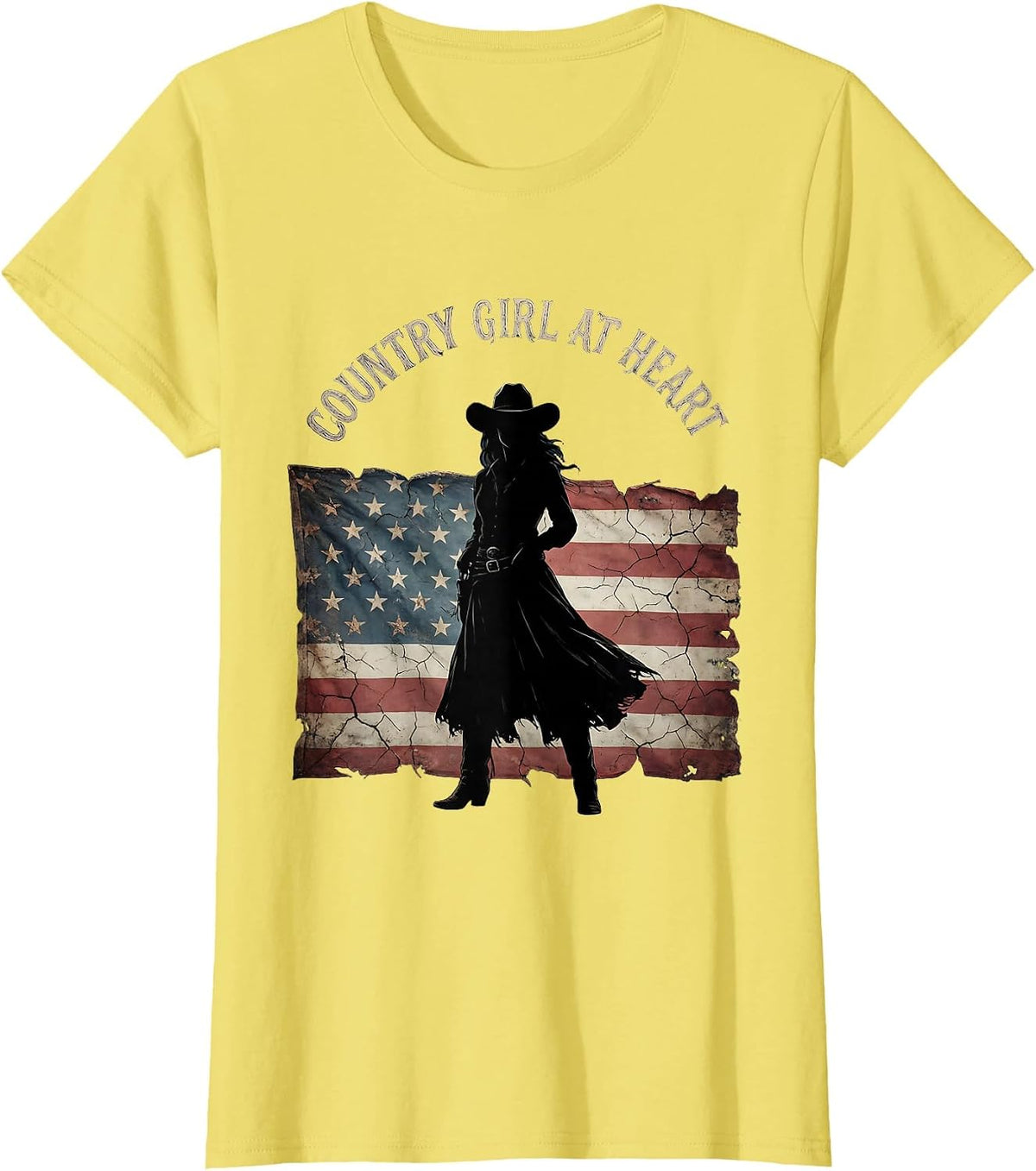 Women's Country Girl At Heart Cowgirl Design T-Shirt - Lemon Yellow