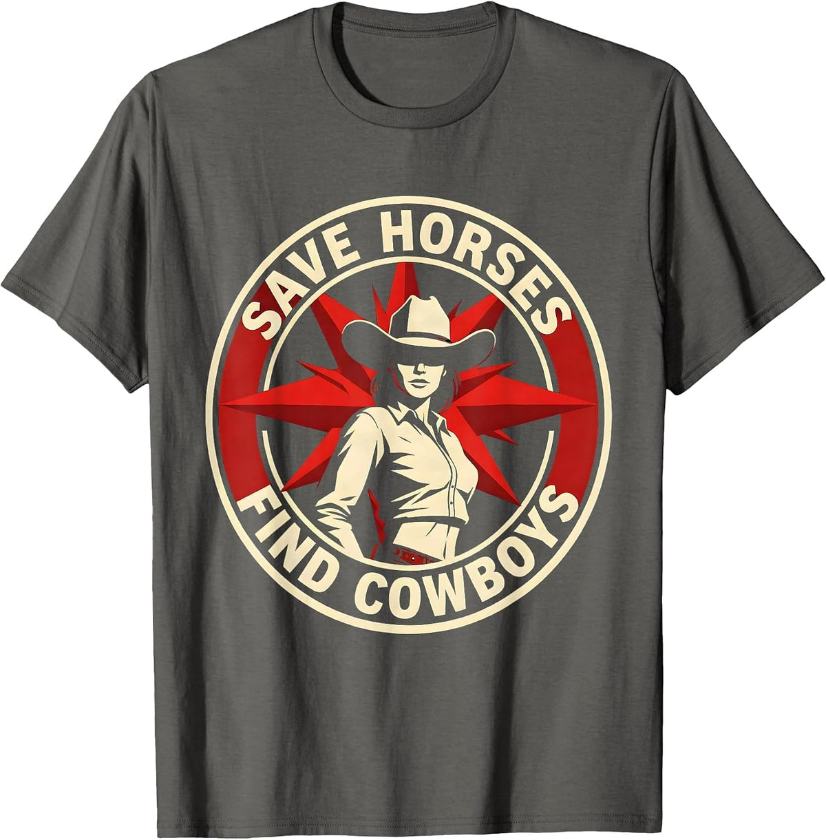 Men's Save Horses Find Cowboys Western Humor Design T-Shirt - Asphalt Grey