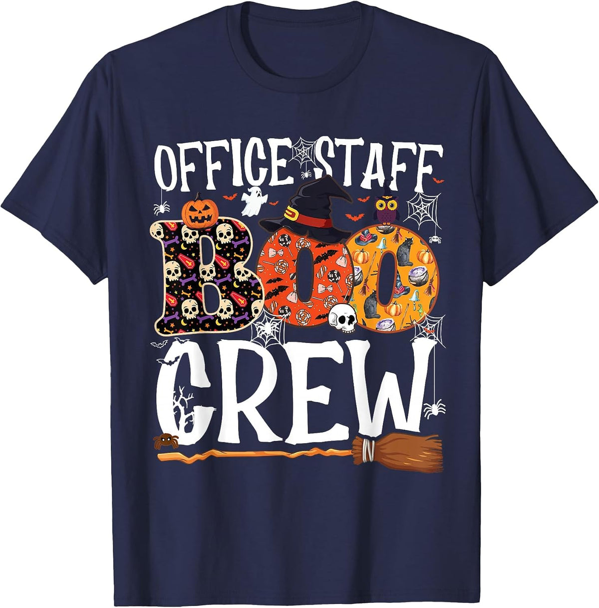 Office Staff Boo Crew Funny Halloween Matching Costume T-Shirt - Navy Blue