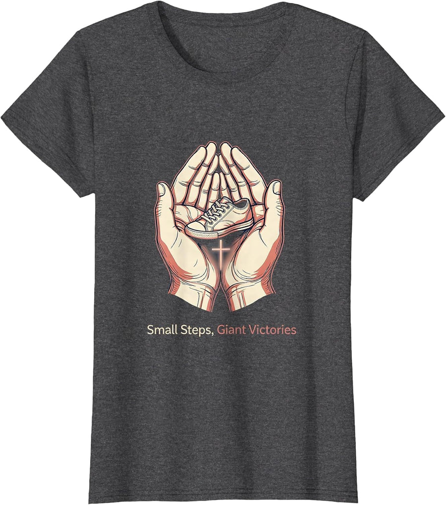 Women's Small Steps Giant Victories Sped Teacher Design T-Shirt - Dark Heather Grey