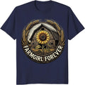 Farmgirl Forever Country Girl Graphic Design T-Shirt - Navy Blue