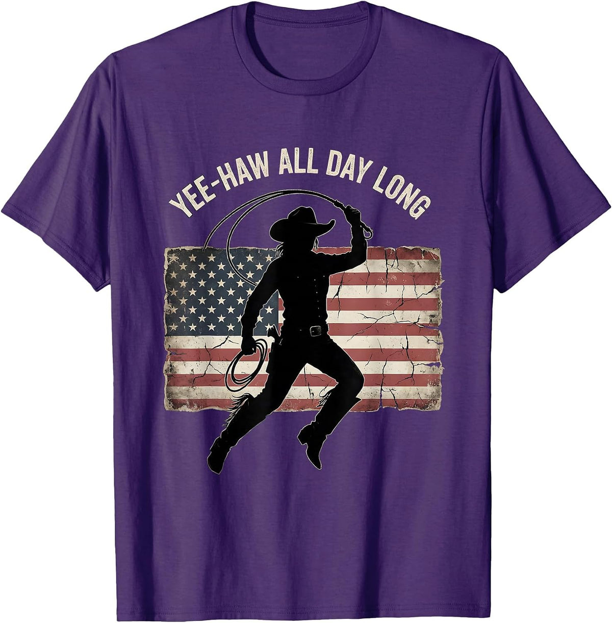 Yee-Haw All Day Long Cowgirl Design T-Shirt - Purple