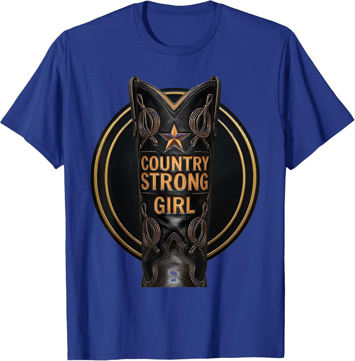 Country Strong Girl White Cowgirl Design T-Shirt - Royal Blue