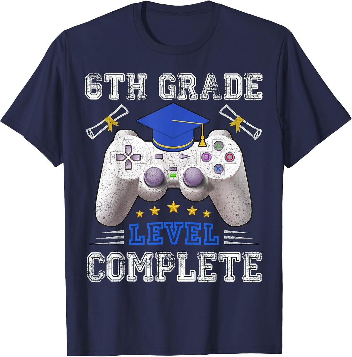 6th Grade Level Complete Gamer Class of 2025 Graduation T-Shirt - Navy Blue
