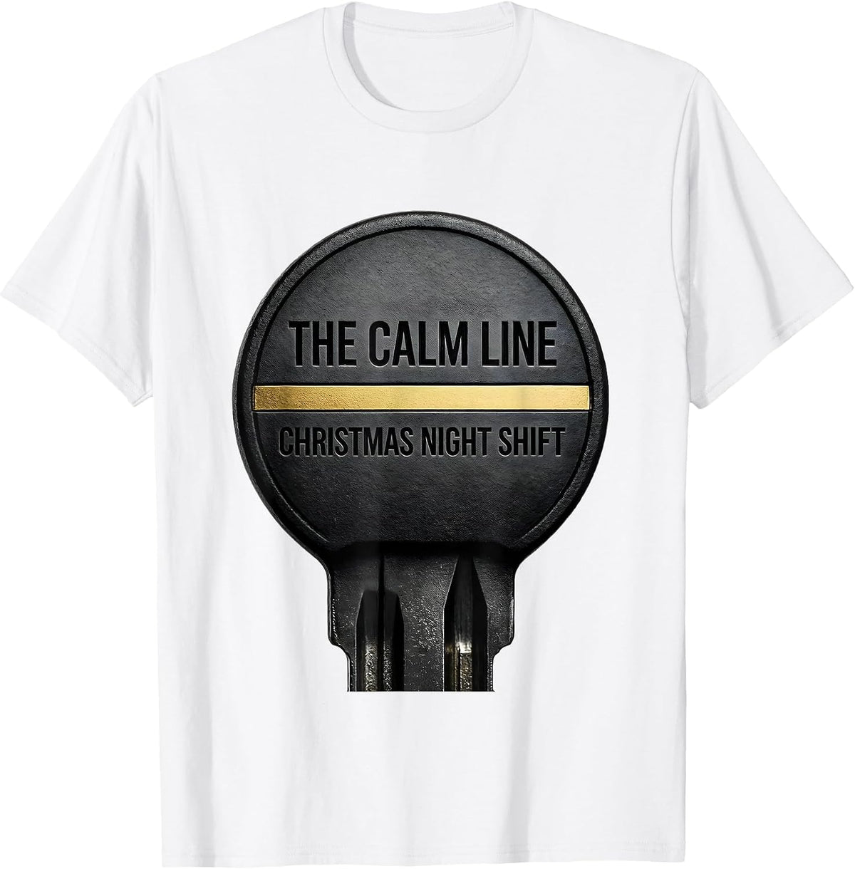 Men's The Calm Line Christmas Night Shift Funny 911 Dispatcher T-Shirt - White