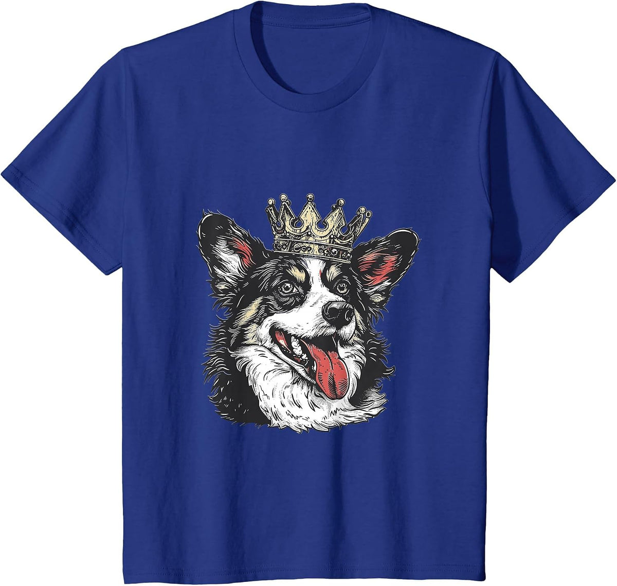 Cardigan Welsh Corgi Dog Breed Wearing Crown T-Shirt - Royal Blue