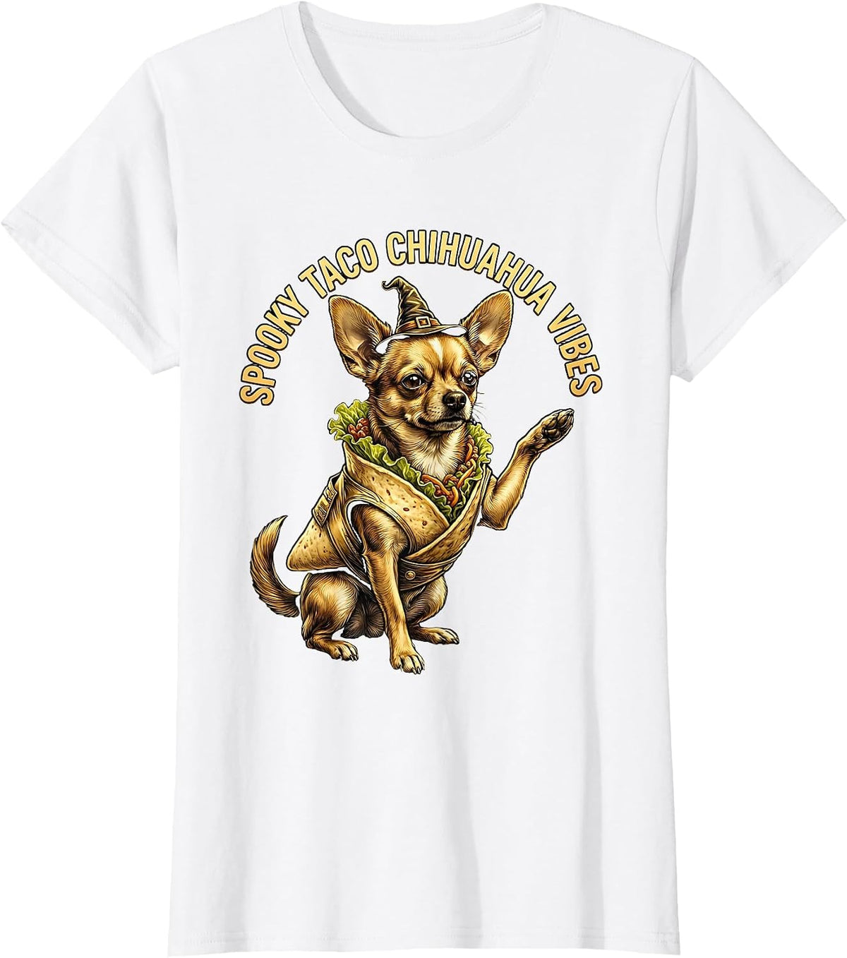 Women's Spooky Taco Chihuahua Halloween Design T-Shirt - White