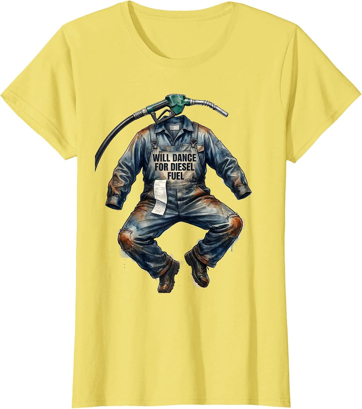 Will Dance For Diesel Fuel Funny Diesel Trucker Mechanic T-Shirt - Lemon Yellow