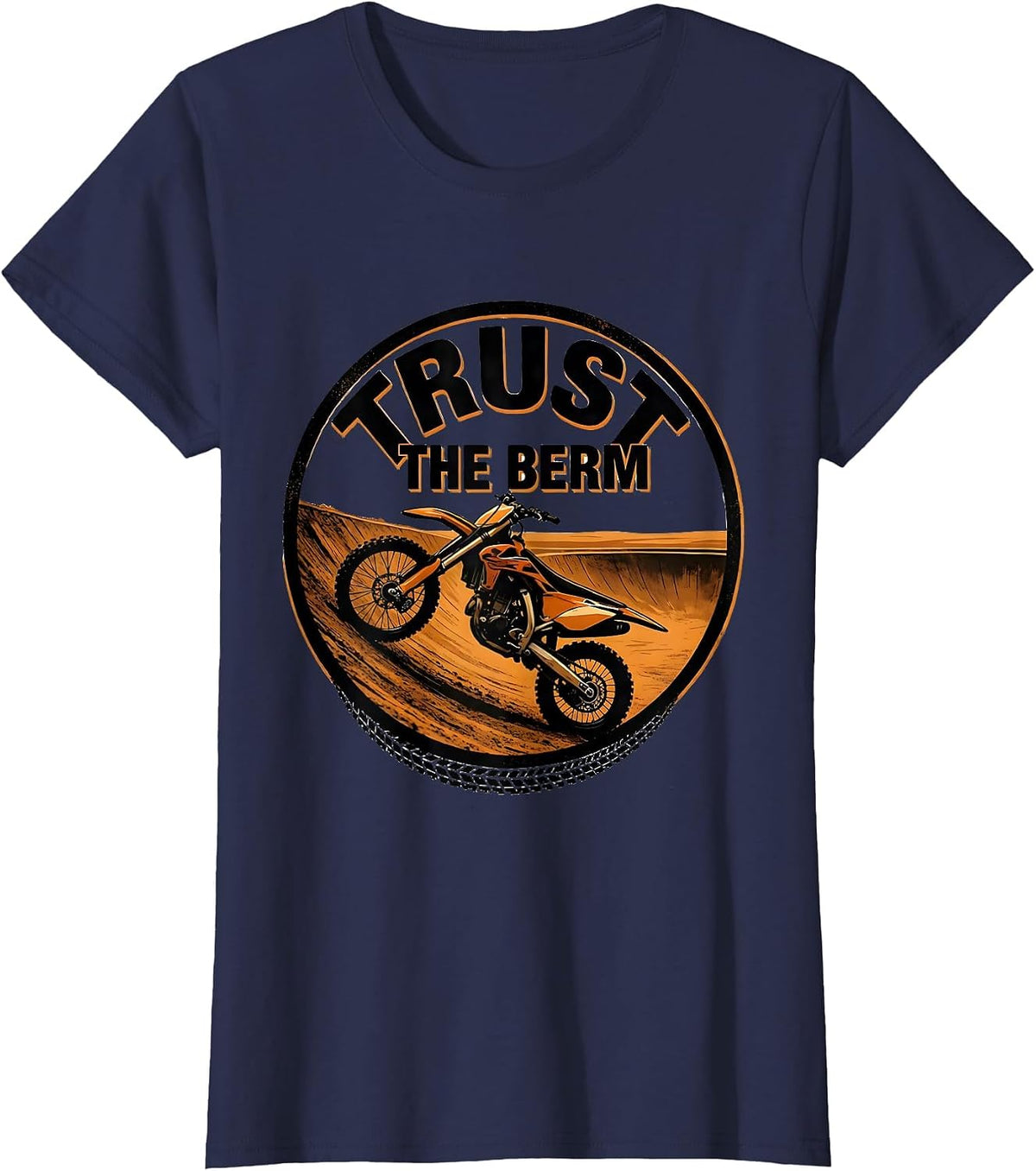 Women's Trust The Berm Screenprint Poster Dirt Bike Biker T-Shirt - Navy Blue