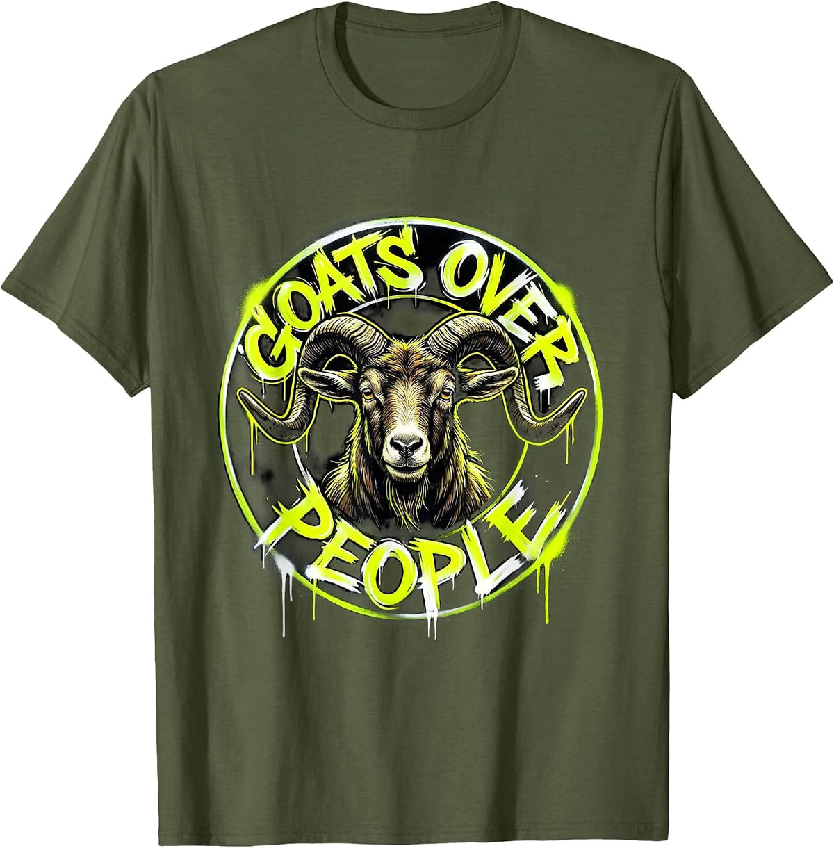 Goats Over People Funny Goat Lover Design T-Shirt - Olive Green