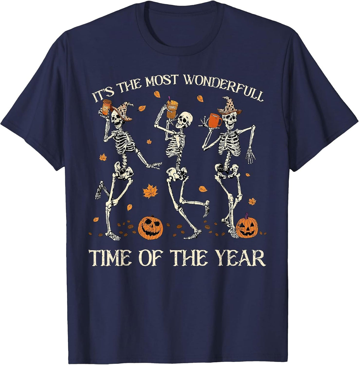 It's The Most Wonderful Time of The Year Skeleton Halloween T-Shirt - Navy Blue