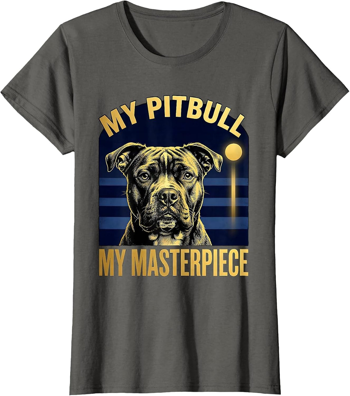 Women's My Pitbull My Masterpiece Expressive Pitbull Portrait Art T-Shirt - Asphalt Grey