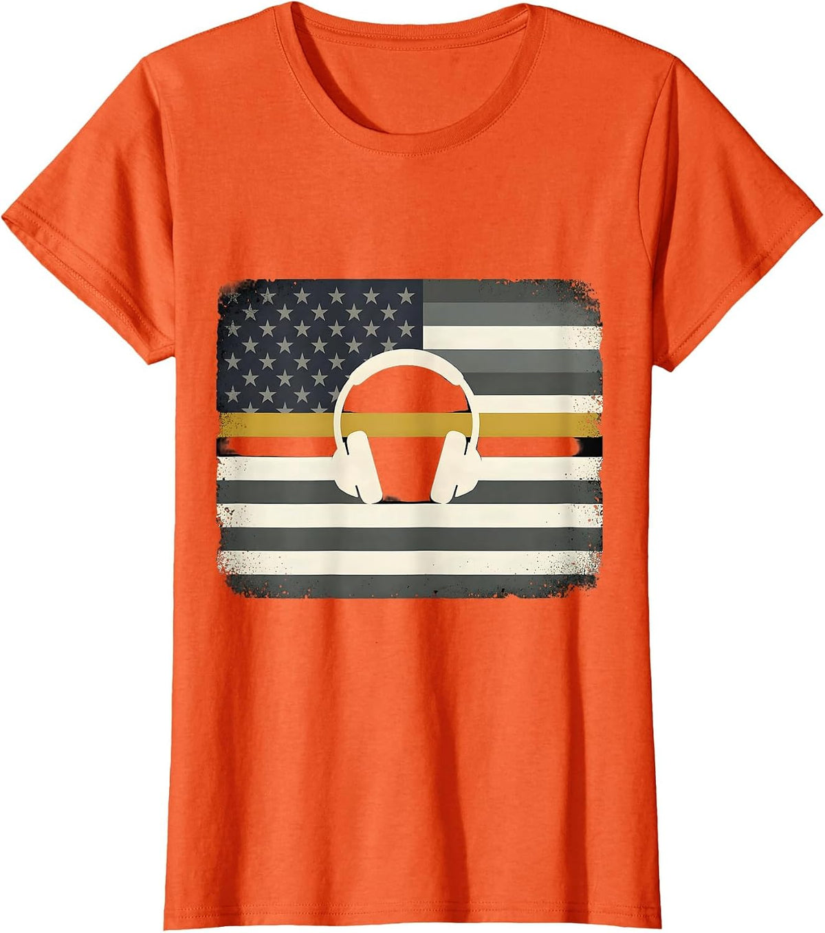 American Flag Thin Gold Line 911 Dispatcher Tribute T-Shirt - Orange