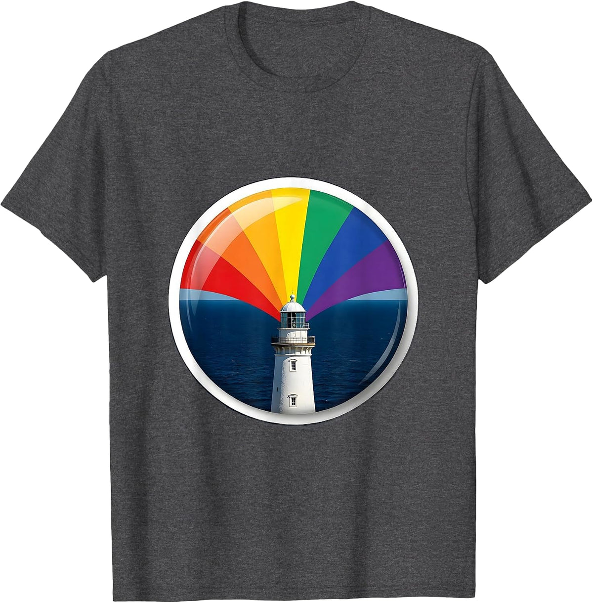 Autism Awareness Lighthouse Rainbow Beam Design T-Shirt - Dark Heather Grey