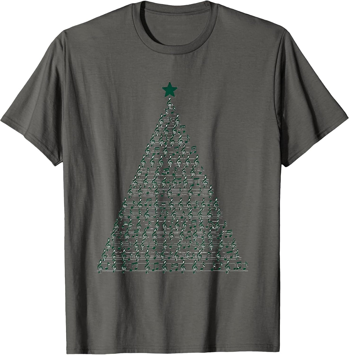 Men's Treble Clef Tree Monochromatic Music Teacher Christmas T-Shirt - Asphalt Grey