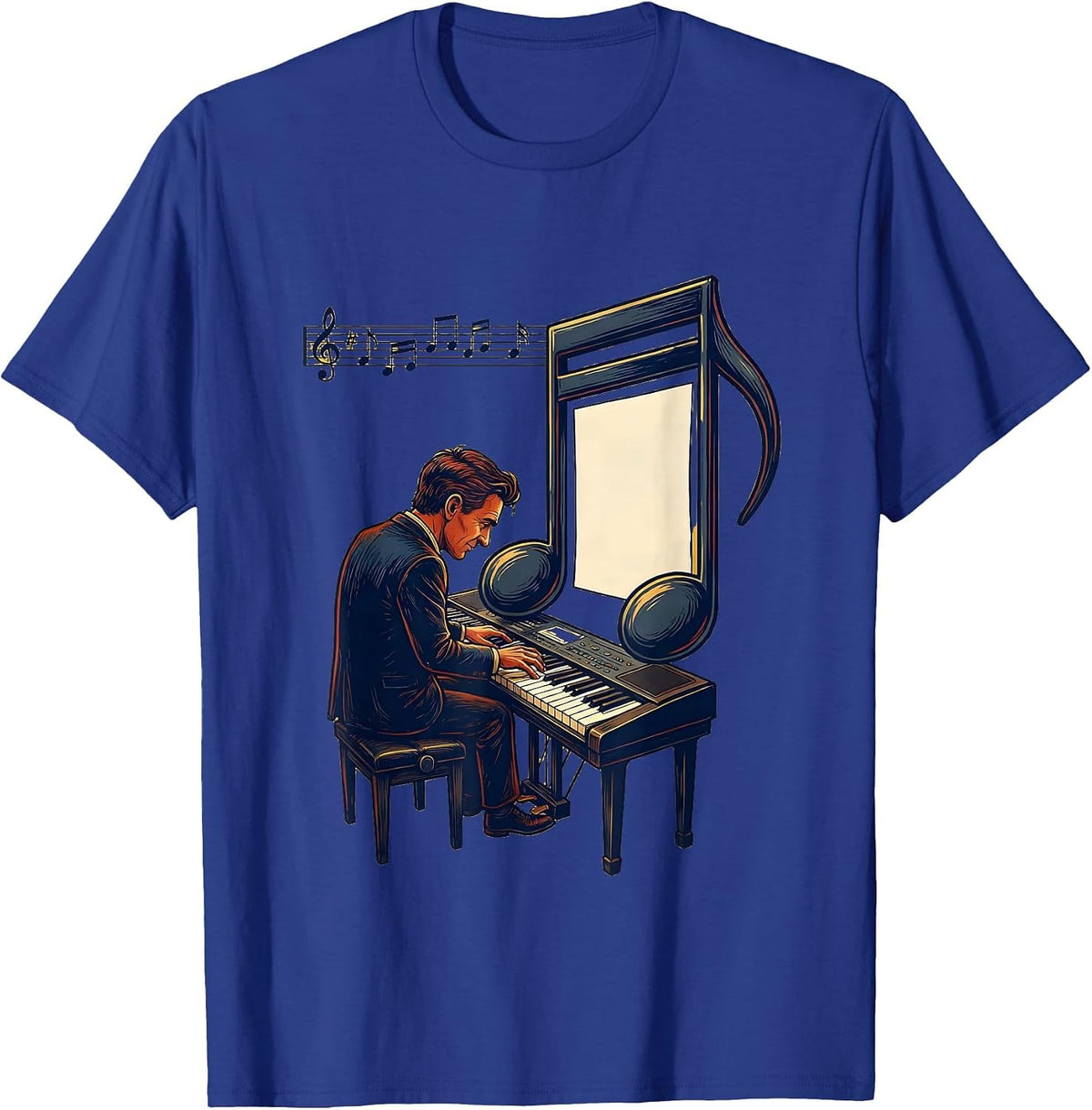 Men's Pianist Eighth Note Memo Humor Music Lover Gift T-Shirt - Royal Blue