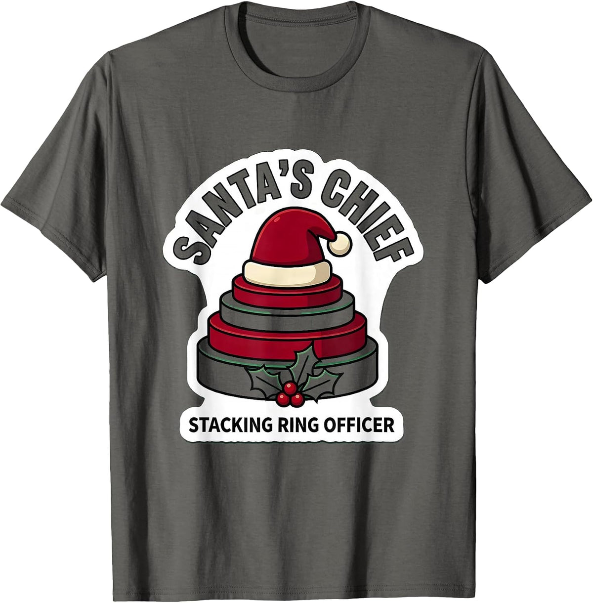 Santa's Chief Stacking Ring Officer Occupational Therapy T-Shirt - Asphalt Grey