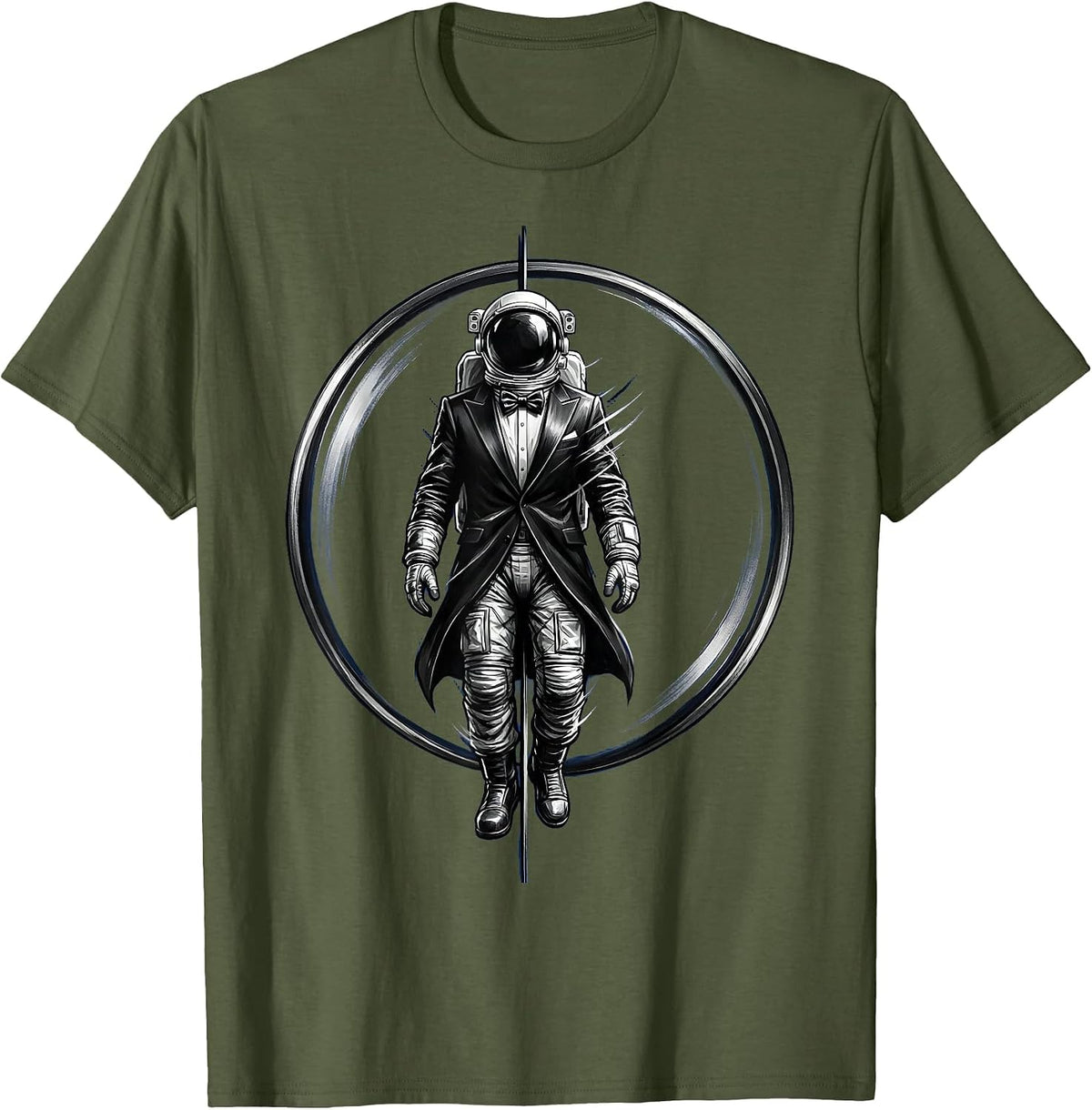 Men's Astronaut Tuxedo Space Suit Illustration T-Shirt - Olive Green