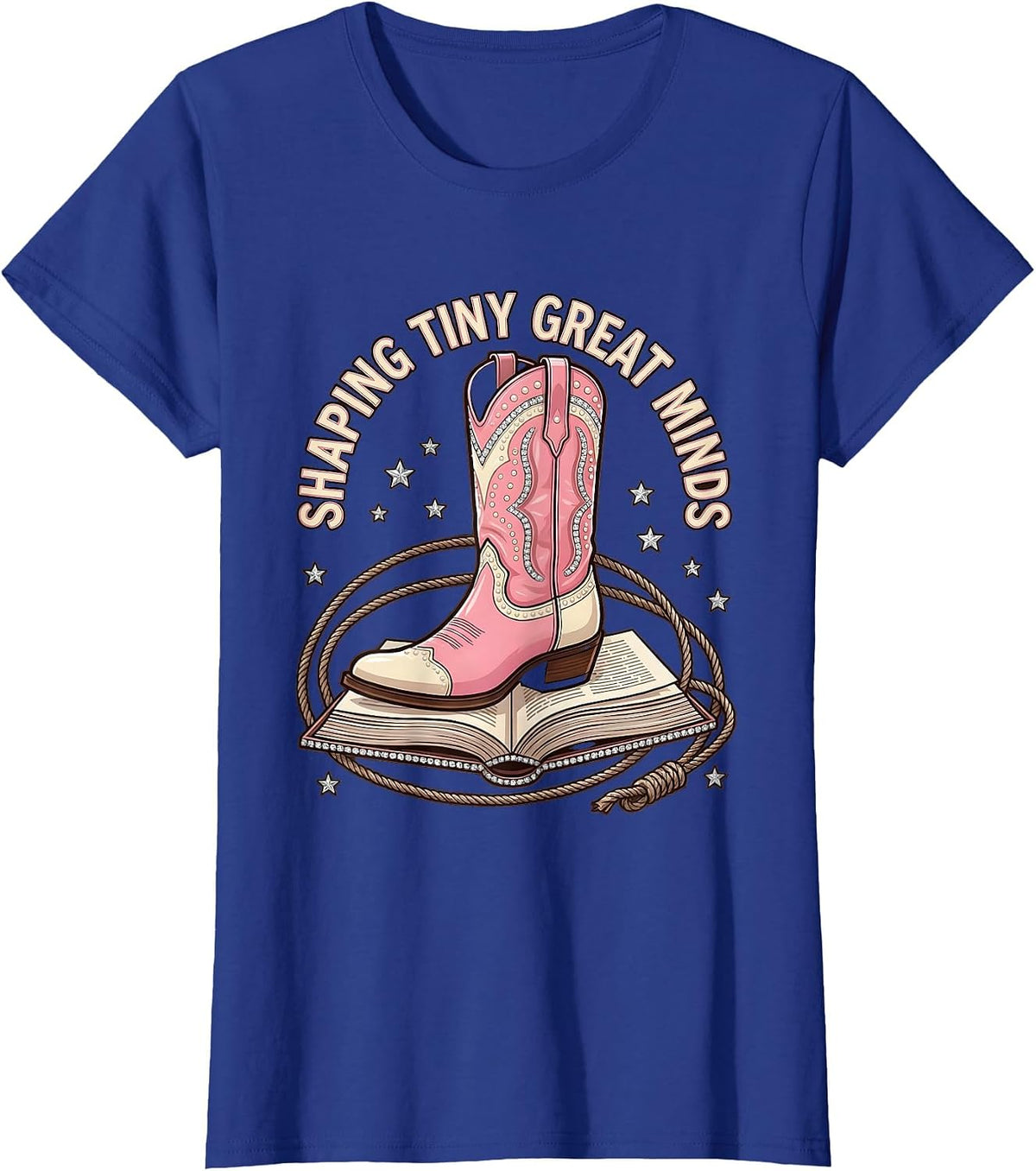 Women's Shaping Tiny Great Minds Third Grade Teacher T-Shirt - Royal Blue
